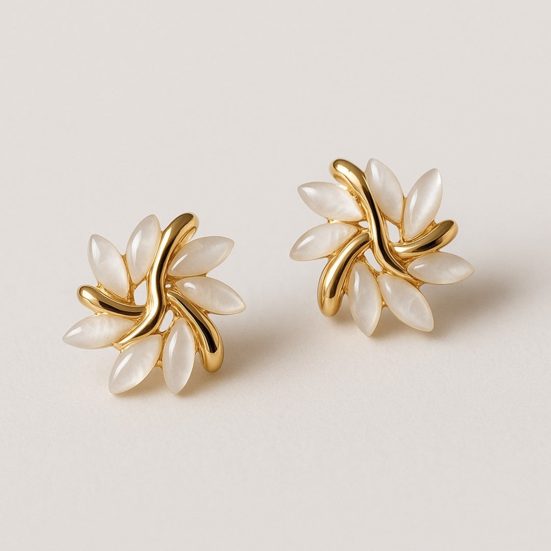 Luxury White Opal Earrings in Gold