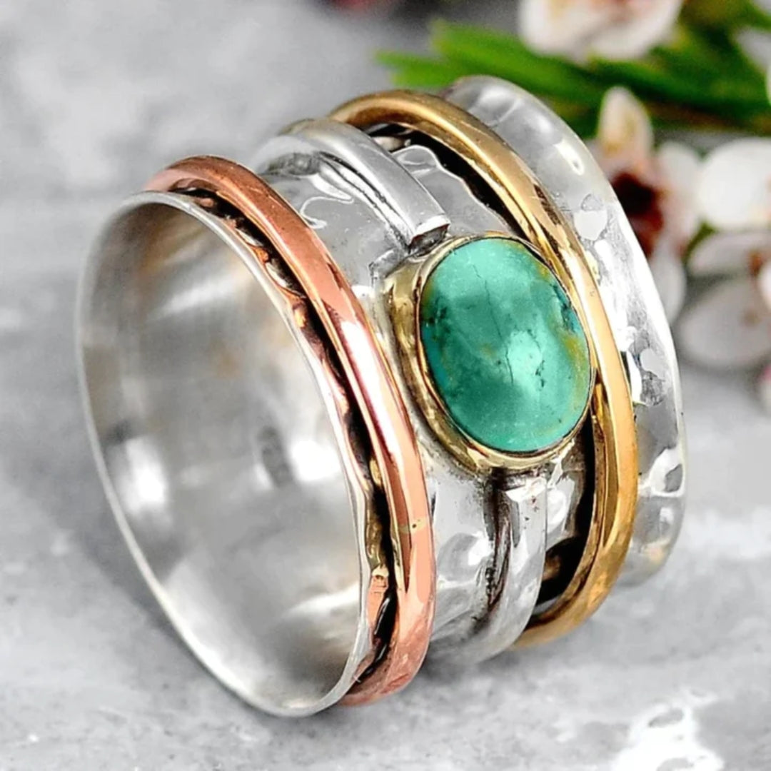 Coco - Vintage gold and silver ring with turquoise