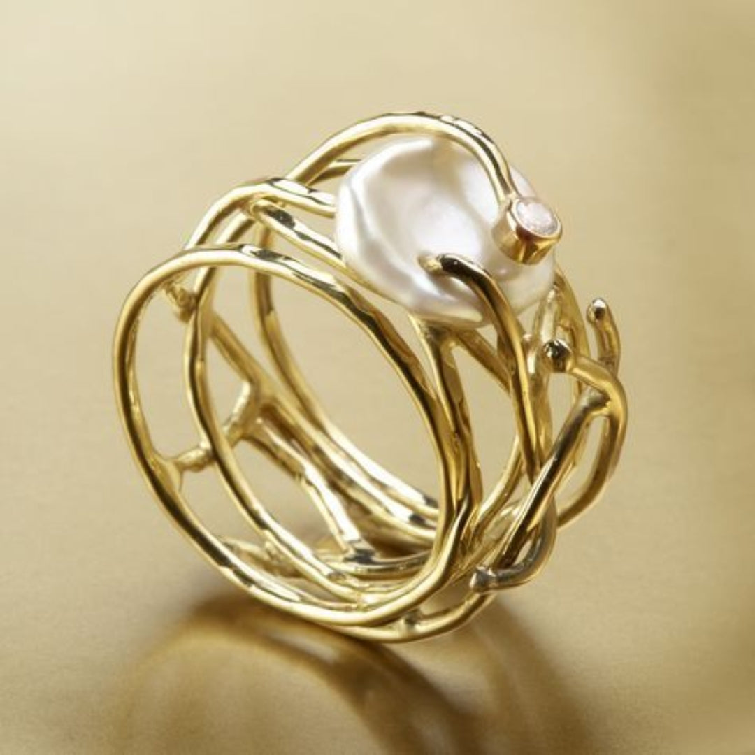 Samira - Thin gold and pearl ring