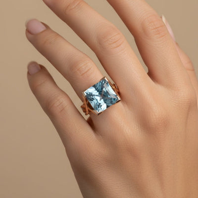 Vintage Rose Gold Blue Zirconia Ring