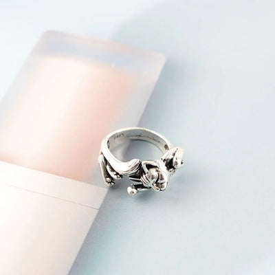 Cute Fortune Cat Shaped Silver Ring