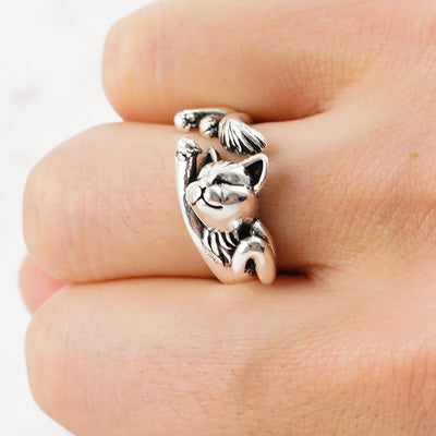 Cute Fortune Cat Shaped Silver Ring