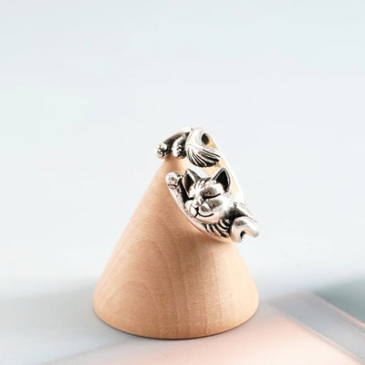 Cute Fortune Cat Shaped Silver Ring