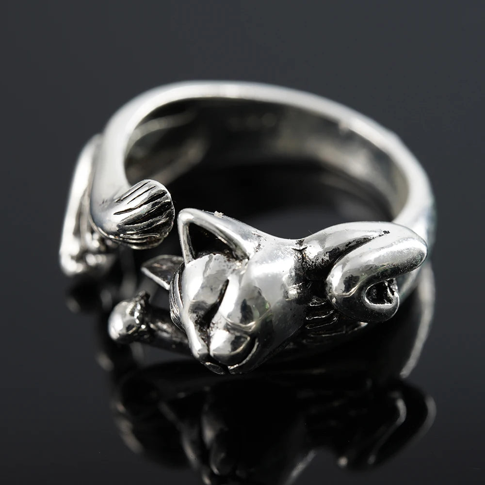 Cute Fortune Cat Shaped Silver Ring