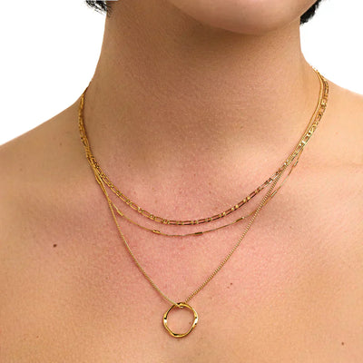 18k Gold Three-Row Open Circle Necklace