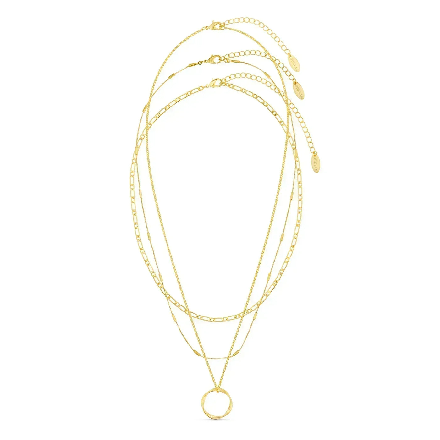 18k Gold Three-Row Open Circle Necklace
