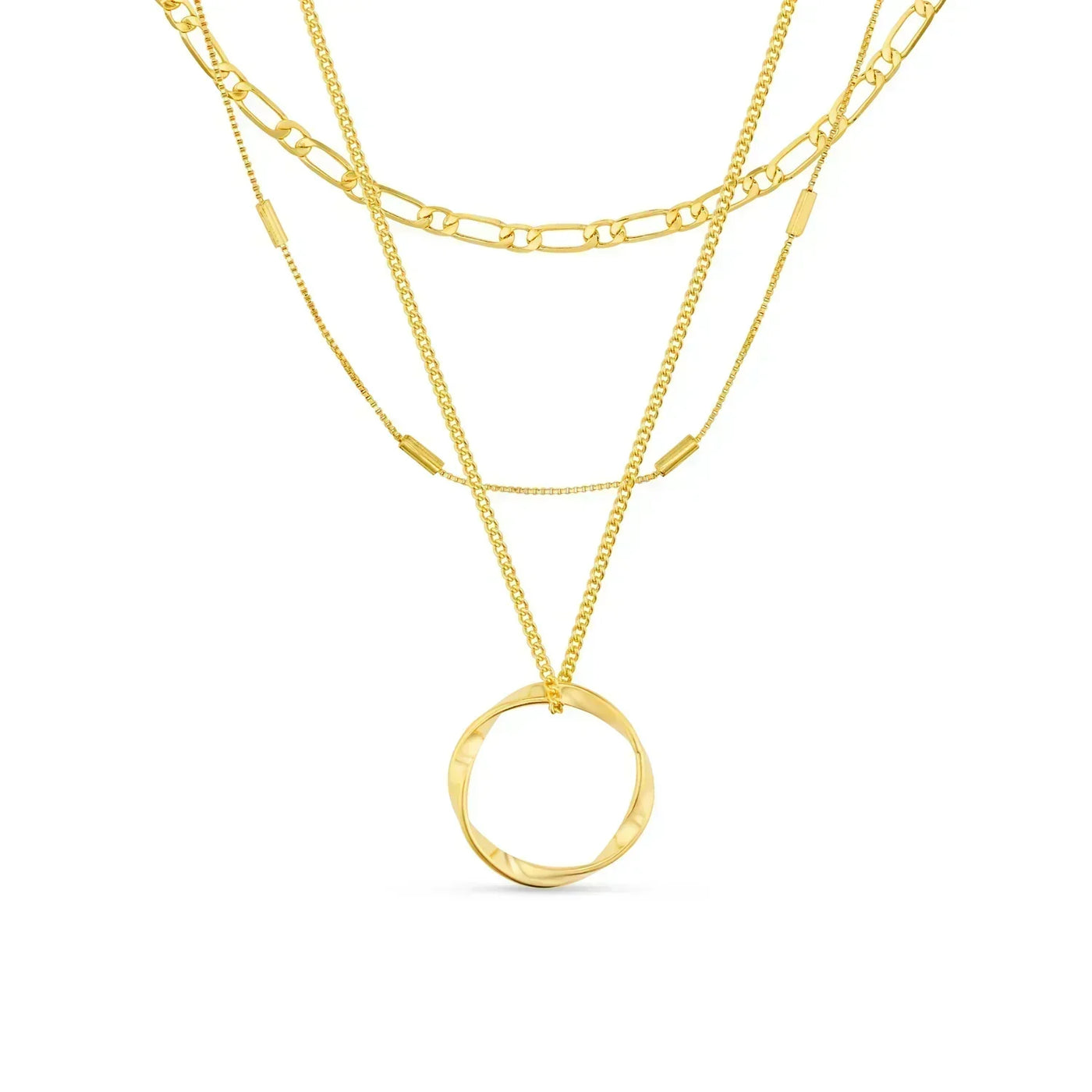 18k Gold Three-Row Open Circle Necklace