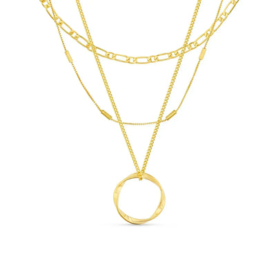 18k Gold Three-Row Open Circle Necklace