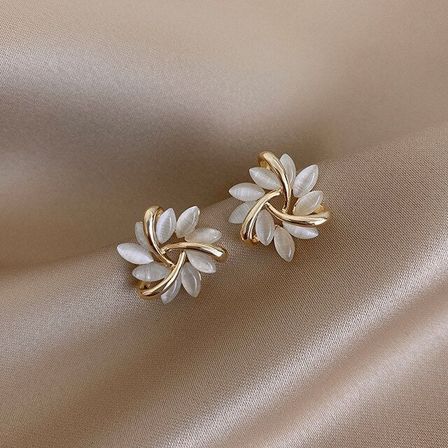 Exclusive White Opal Earrings in Elegant Gold finish