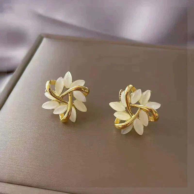 Exclusive White Opal Earrings in Elegant Gold finish