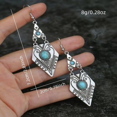 Vintage Bohemian Geometric Rhombus Turquoise Handmade Earrings
