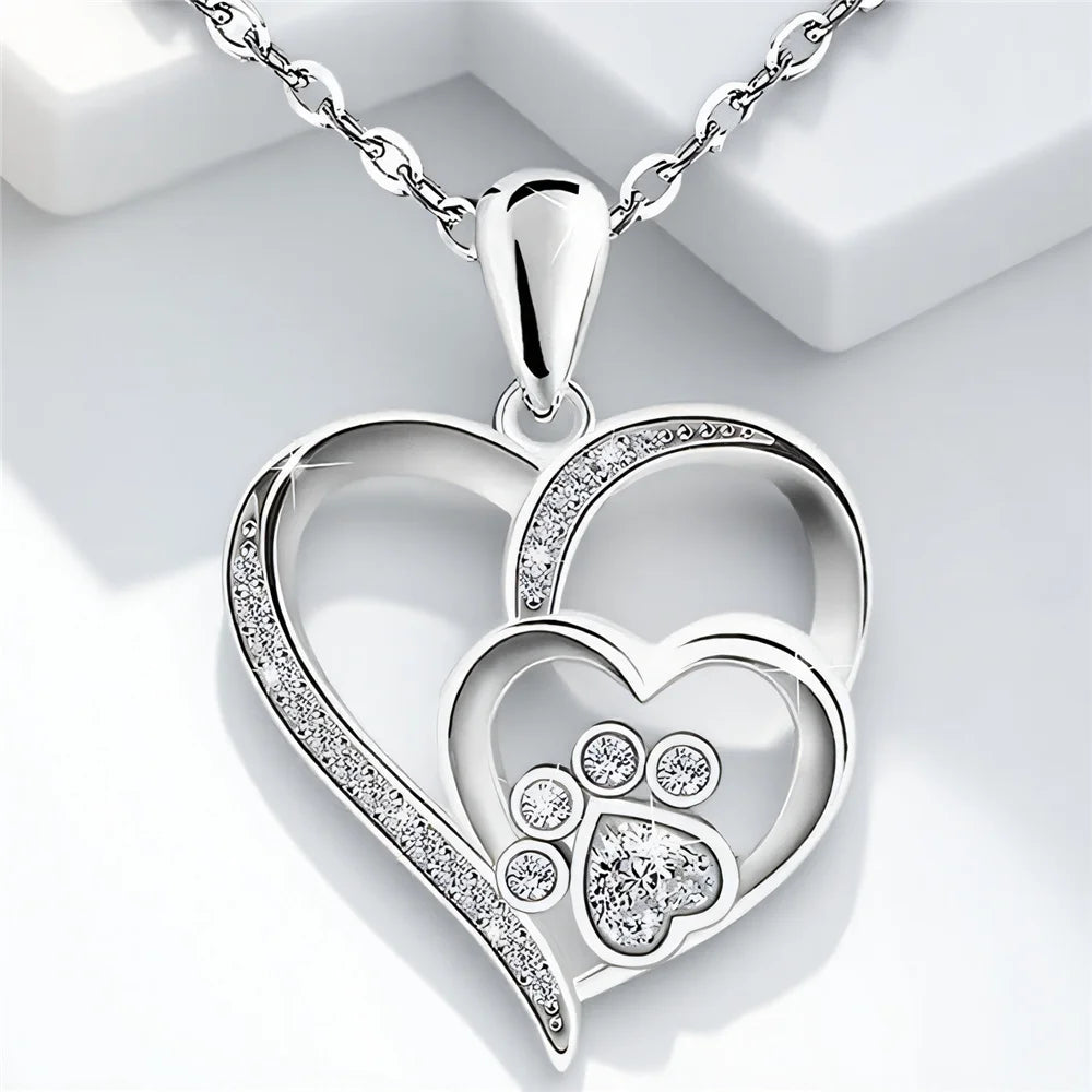 Crystal White Zircon Stone Heart Pendant Necklace