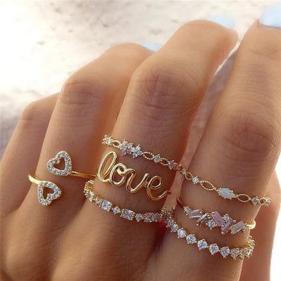 Silver and Gold Crystal Rings Set