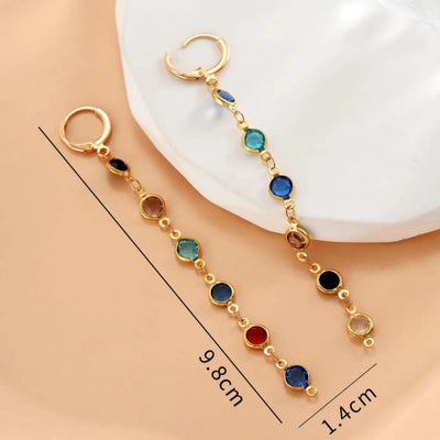 Colorful Drop Rhinestone Round Bead Long Tassel Earrings