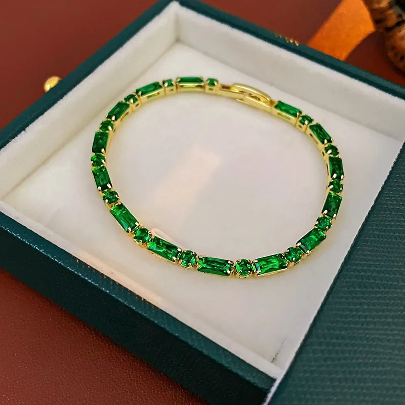 Gold Plating Emerald Zircon Retro Dainty Bracelet
