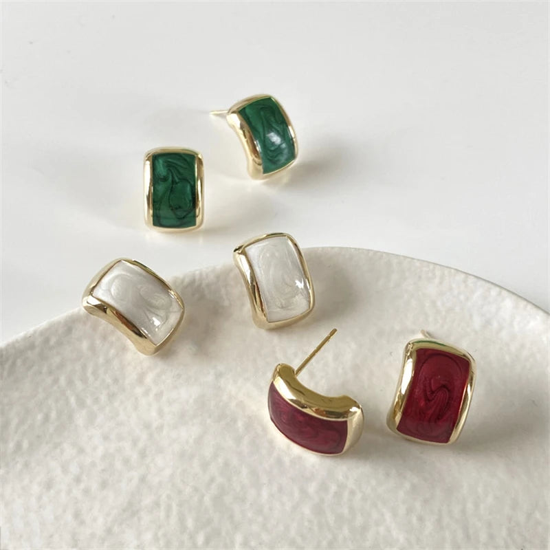 Chic Trendy C-Shaped Enamel Earrings