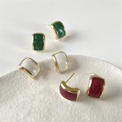 Chic Trendy C-Shaped Enamel Earrings