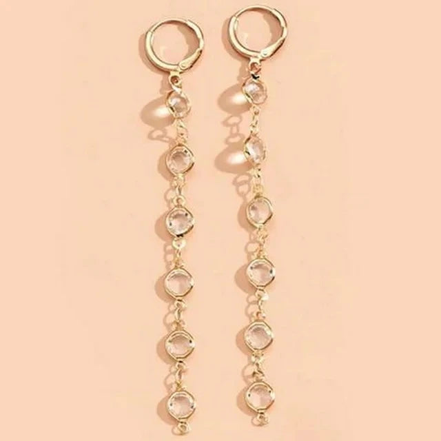 Colorful Drop Rhinestone Round Bead Long Tassel Earrings