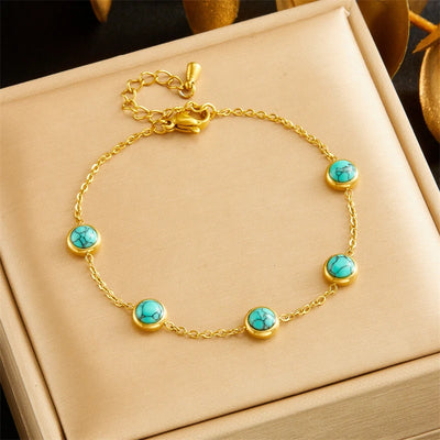 Round Turquoise Necklace Bracelet Earrings Set