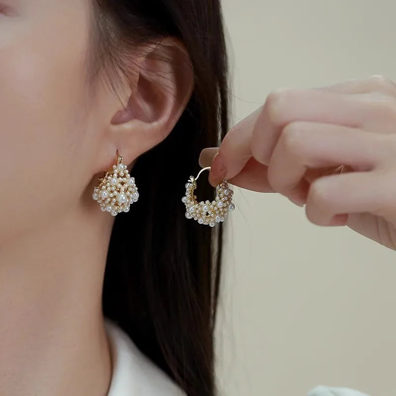 Irregular Metal Pearl Earrings