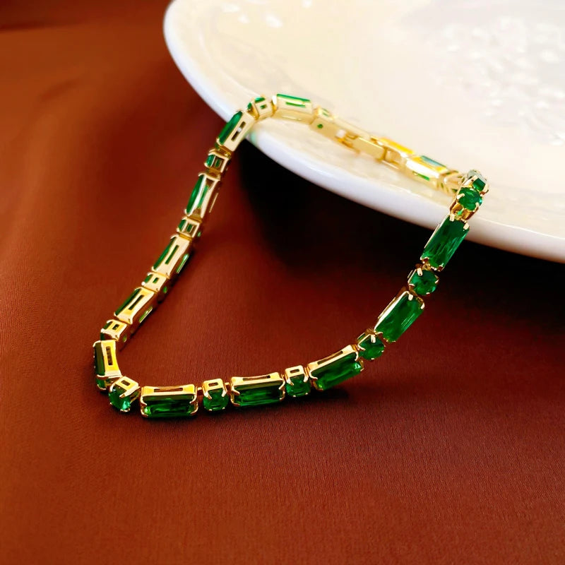 Gold Plating Emerald Zircon Retro Dainty Bracelet