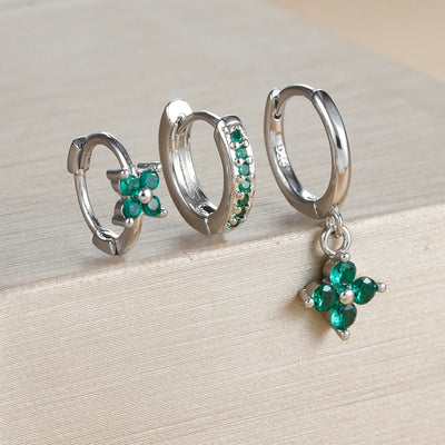 3PCS Luxury Stainless Steel Zircon Small Hoop Earrings Set