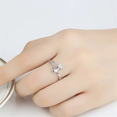 Open Cat Ring with Cute Design – Zircon Stones