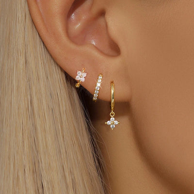 3PCS Luxury Stainless Steel Zircon Small Hoop Earrings Set