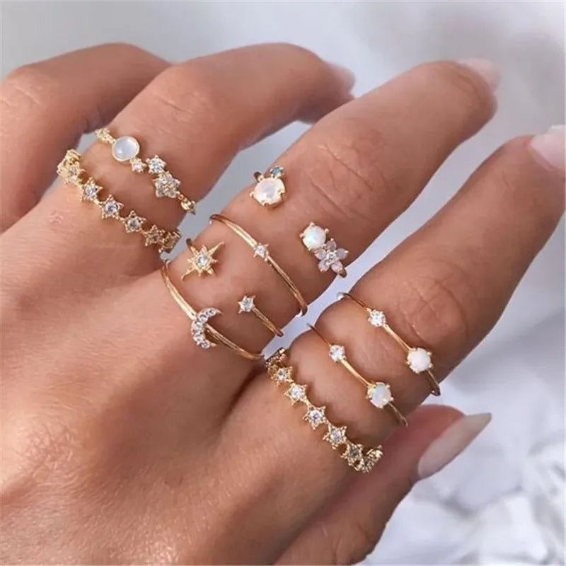 Silver and Gold Crystal Rings Set