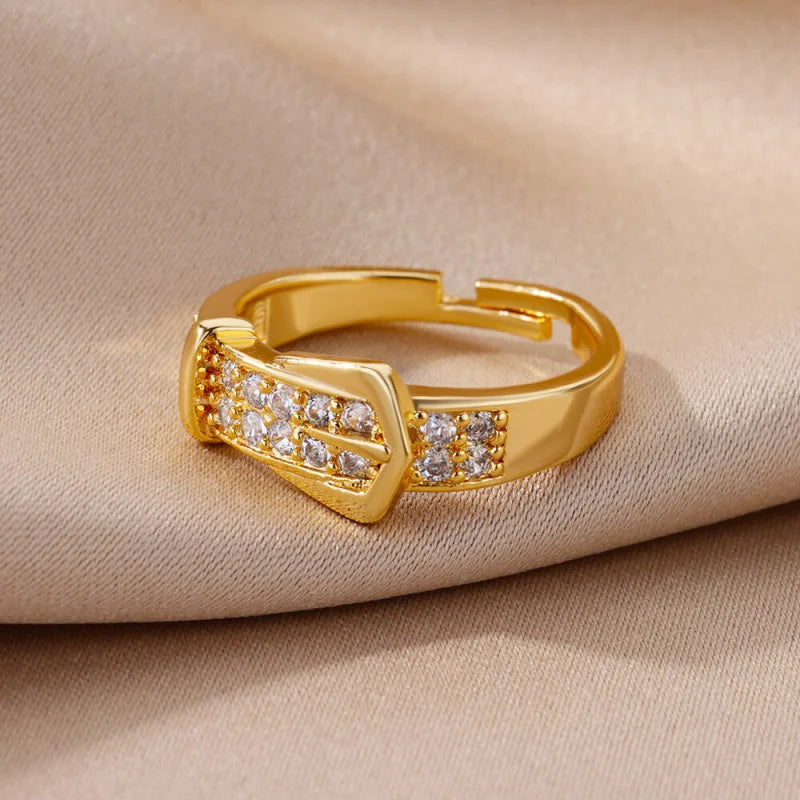 Chic Gold Buckle Shaped With Sparkling Zircon Adjustable Ring