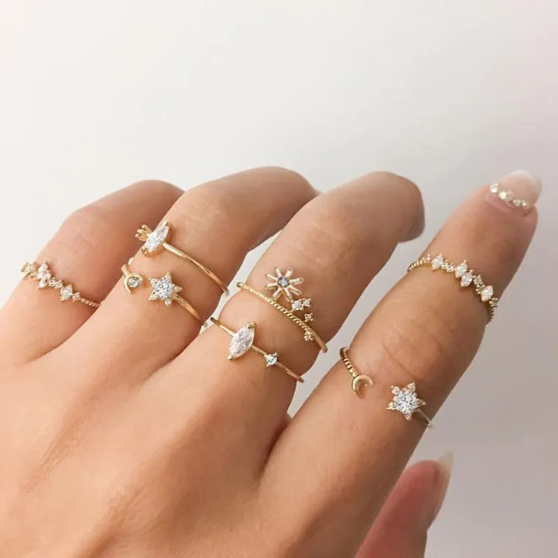 Silver and Gold Crystal Rings Set