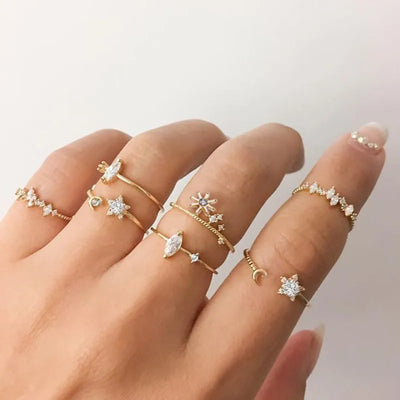 Silver and Gold Crystal Rings Set