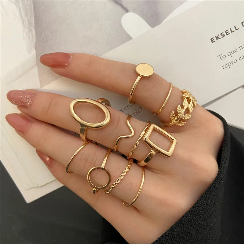 Silver and Gold Crystal Rings Set