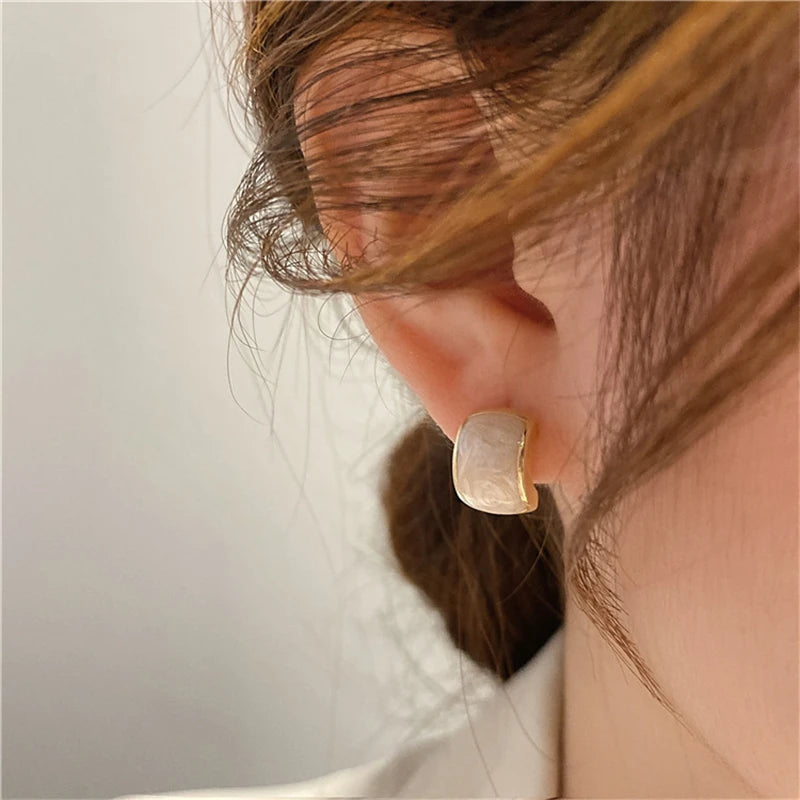 Chic Trendy C-Shaped Enamel Earrings