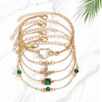 5pcs Vintage-Inspired Bracelet Set with Sparkling Rhinestones