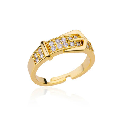 Chic Gold Buckle Shaped With Sparkling Zircon Adjustable Ring
