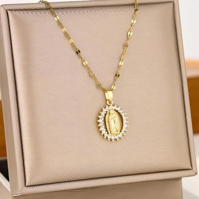 Colorful Zircon Virgin Mary Hollow Necklace