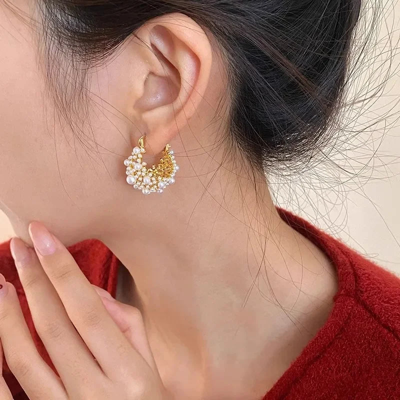 Irregular Metal Pearl Earrings