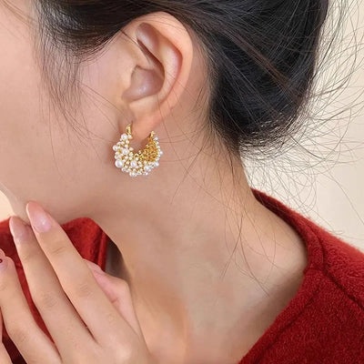 Irregular Metal Pearl Earrings