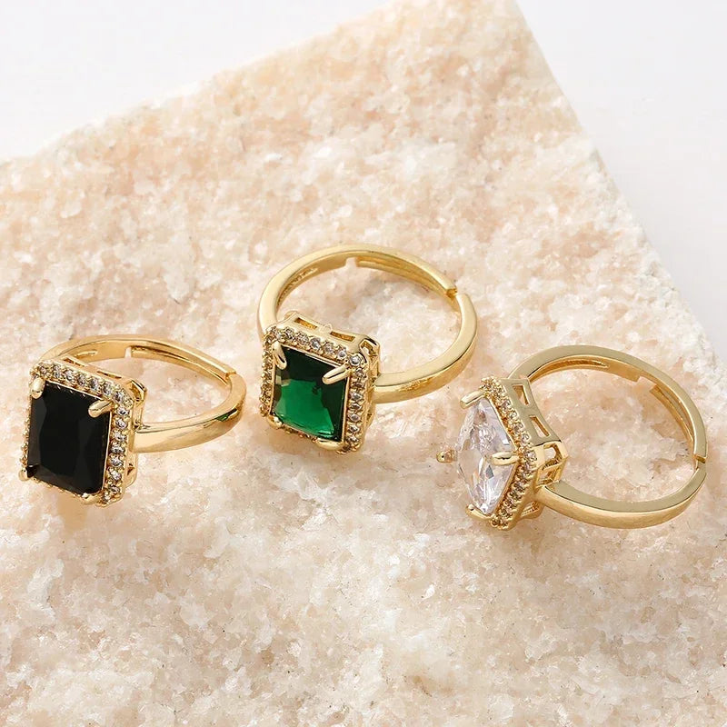 Elegant Copper Inlaid Square Emerald Zircon Ring