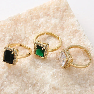 Elegant Copper Inlaid Square Emerald Zircon Ring