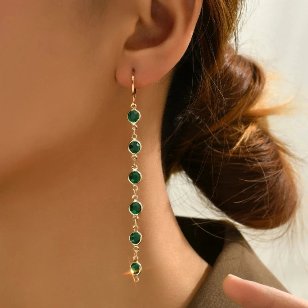 Colorful Drop Rhinestone Round Bead Long Tassel Earrings