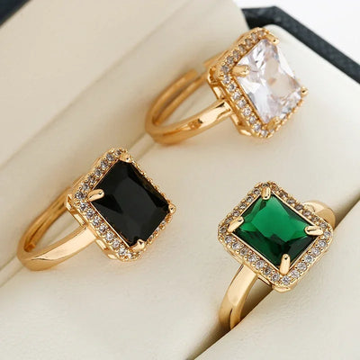 Elegant Copper Inlaid Square Emerald Zircon Ring