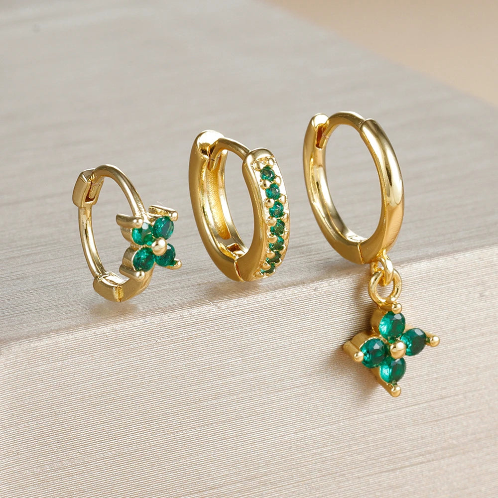 3PCS Luxury Stainless Steel Zircon Small Hoop Earrings Set