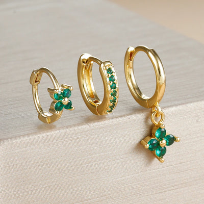 3PCS Luxury Stainless Steel Zircon Small Hoop Earrings Set