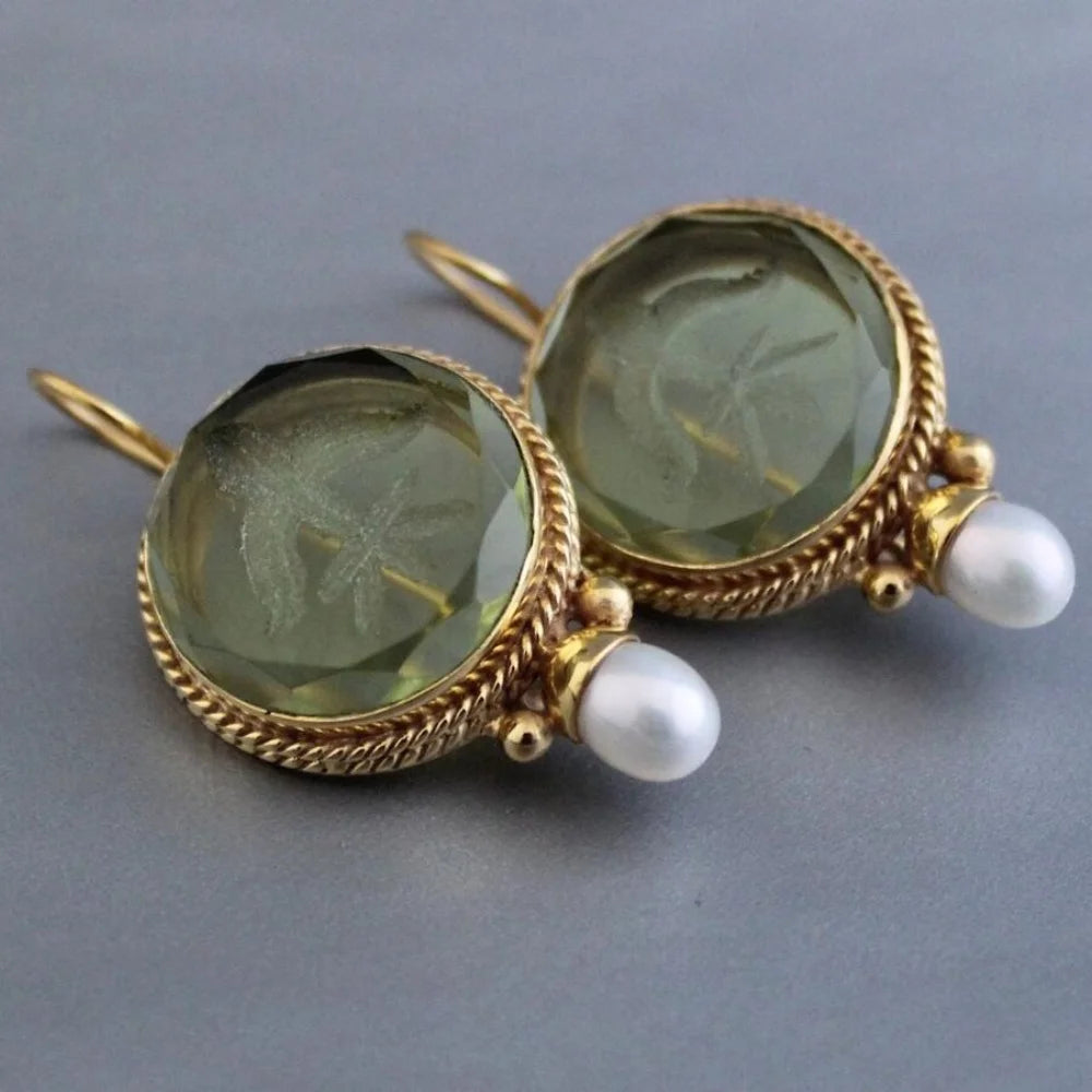 Elegant Vintage Geometric Pearl Pendant Drop Earrings