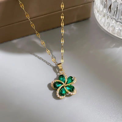 Green Zircon Flowers Pendant Necklace