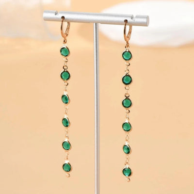 Colorful Drop Rhinestone Round Bead Long Tassel Earrings