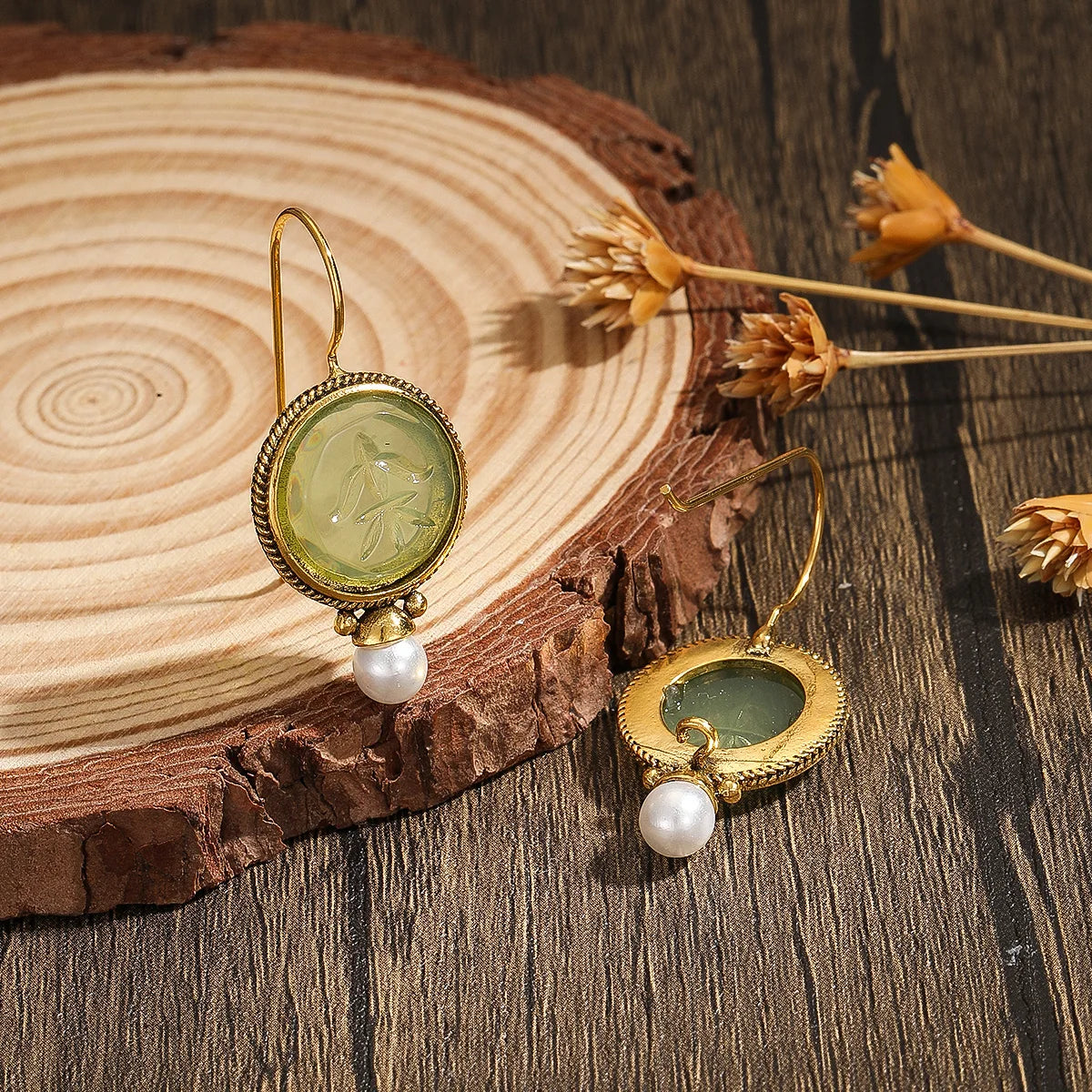 Elegant Vintage Geometric Pearl Pendant Drop Earrings