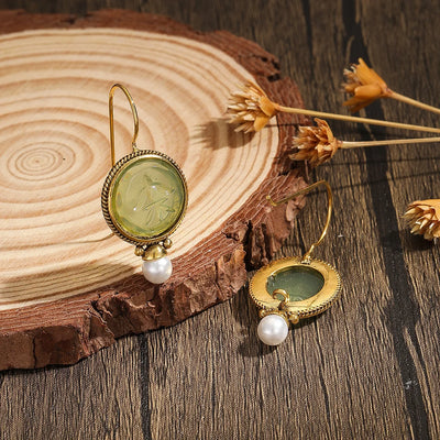 Elegant Vintage Geometric Pearl Pendant Drop Earrings